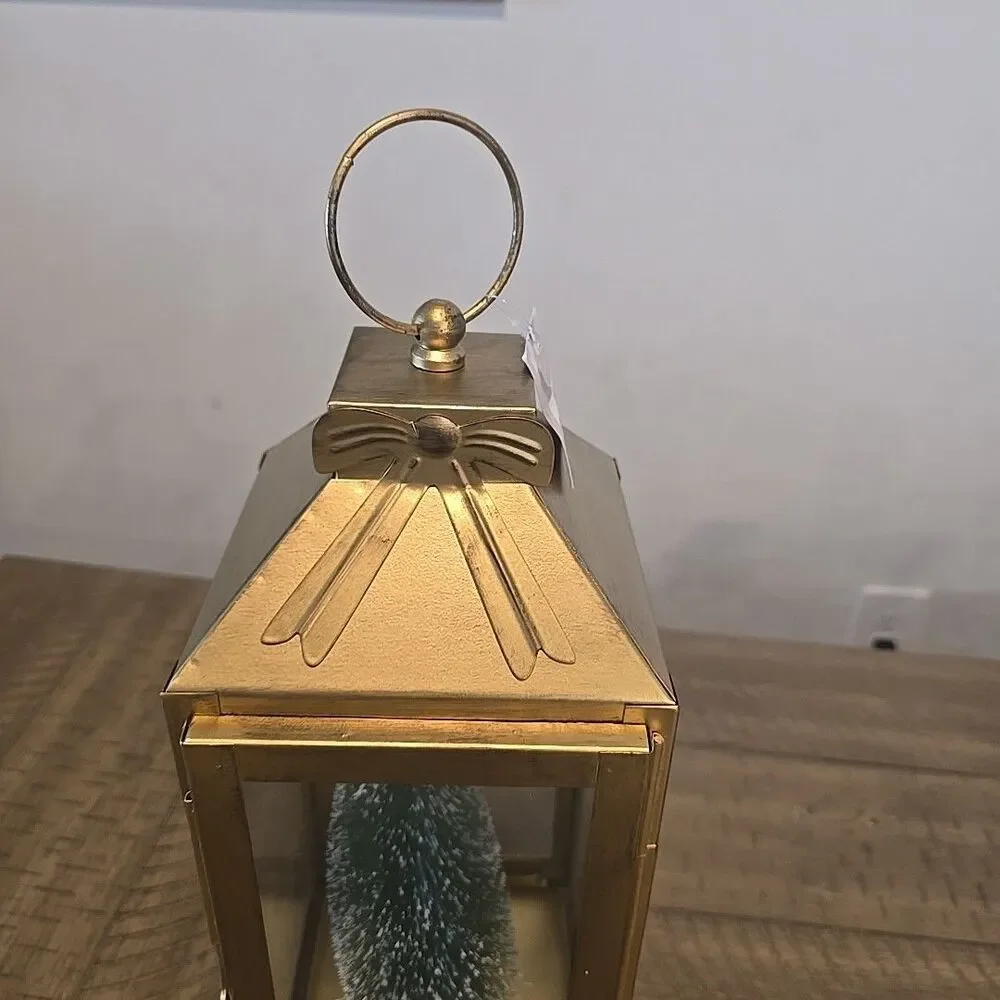 St. Nicholas Square Metal Bottle Brush Tree Lantern Table Decor Gold Color
